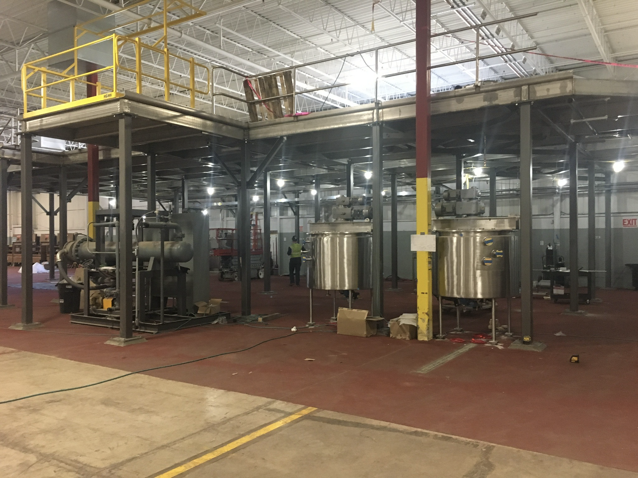 38x90 stainless steel platform supporting equipment and piping for caramel popcorn plant automation project
